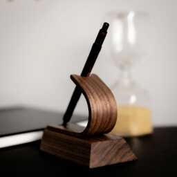 Pen Holder Stand Fountain Display, Solid Black Walnut, Wedding, Luxury Gift, Bent Wood Design - thumbnail 3