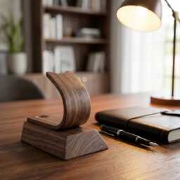 Pen Holder Stand Fountain Display, Solid Black Walnut, Wedding, Luxury Gift, Bent Wood Design - thumbnail 4
