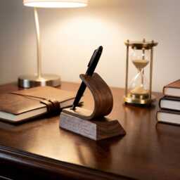 Pen Holder Stand Fountain Display, Solid Black Walnut, Wedding, Luxury Gift, Bent Wood Design - thumbnail 1