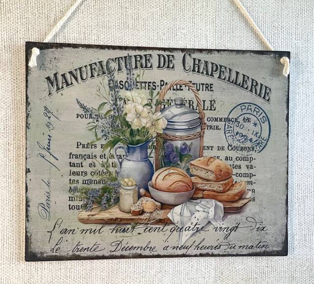 French Style Rustic Kitchen Sign Wall Hanging Plaque Vintage Bread Flowers Picture - image 1