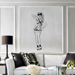 Wall Vinyl Decal Girl Dancing in A Mini Dress Fashion Decor Girl's Room Modern Sketch Home Art - #1244De - thumbnail 2