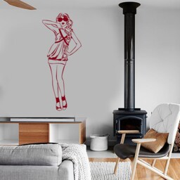 Wall Vinyl Decal Girl Dancing in A Mini Dress Fashion Decor Girl's Room Modern Sketch Home Art - #1244De - thumbnail 3