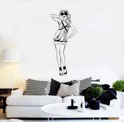 Wall Vinyl Decal Girl Dancing in A Mini Dress Fashion Decor Girl's Room Modern Sketch Home Art - #1244De - thumbnail 1