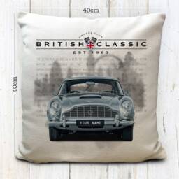 Personalised Db5 British Classic Car Cushion Cover - Vintage Retro Collectors Home Accessory Your Name Number Plate 16 Inch - thumbnail 2