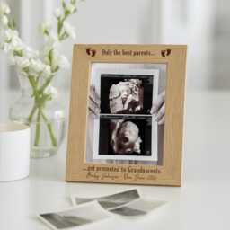 Grandparent Pregnancy Announcement, Personalised Baby Scan Photo Frame, Promoted To Grandparents Engraved Wood Frame - thumbnail 3