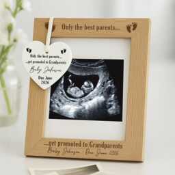 Grandparent Pregnancy Announcement, Personalised Baby Scan Photo Frame, Promoted To Grandparents Engraved Wood Frame