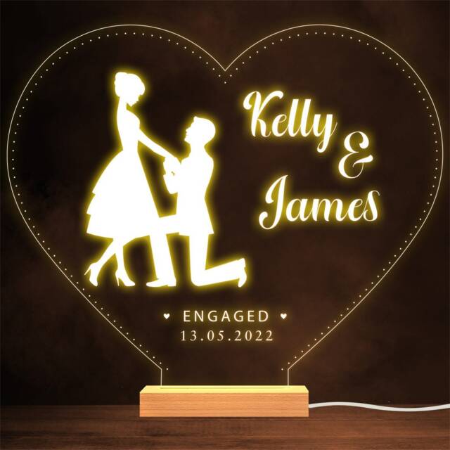 Proposal Silhouette Engagement Heart Personalised Gift Warm Lamp Night Light - image 1