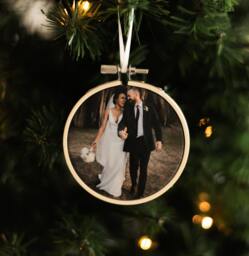 Photo Christmas Tree Decoration, Cotton Wedding Anniversary Gift, Ornament, Embroidery Hoop Decoration - thumbnail 1