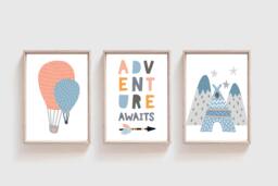 Set Of 3 Girls Bedroom Prints, Nursery Boho Decor, Pastel Wall Art, Playroom - thumbnail 1