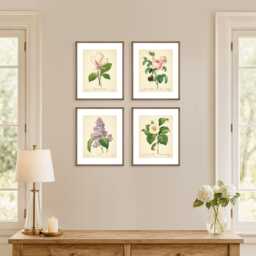 Vintage Botanical Prints - Set Of 4 Prints Rose Magnolia Lilac Camellia Neutral Decor Art Botanical Vintage - thumbnail 2