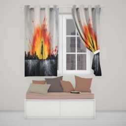 Girl Walking Dogs At Sunset Silhouette Modern Contemporary Artwork For Home Decor Readymade Eyelet Ring Top Thermal 100% Blackout Curtains - thumbnail 2