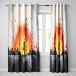 Girl Walking Dogs At Sunset Silhouette Modern Contemporary Artwork For Home Decor Readymade Eyelet Ring Top Thermal 100% Blackout Curtains