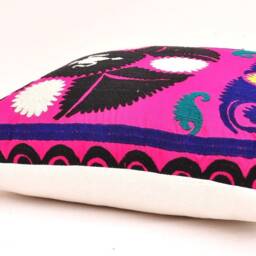 Embroidered Suzani Pillow Cover, Pink Floral Cushion, 18x18 Square - thumbnail 2
