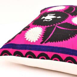 Embroidered Suzani Pillow Cover, Pink Floral Cushion, 18x18 Square - thumbnail 3