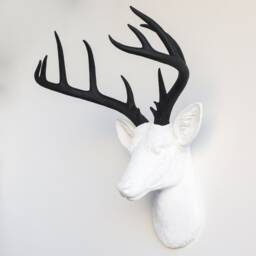 Faux Taxidermy Large Deer Wall Mount - Decor White & Black Nd0117 - thumbnail 2