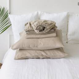 Natural Linen Sheet Set - Fitted Sheet, Flat & Pillowcases - Breathable Eco Certified - thumbnail 3