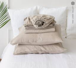 Natural Linen Sheet Set - Fitted Sheet, Flat & Pillowcases - Breathable Eco Certified