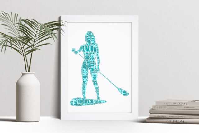 Personalised Female Paddle Boarder Word Art Print, Boarding Gift, Custom Wall Framed Picture, Present For Women, Girls Nl - image 1