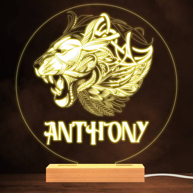 Ornament Lion Head Decorative Warm White Lamp Personalised Gift Night Light - Bedroom - image 1