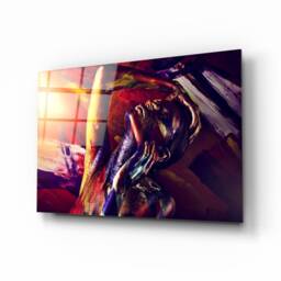Colorful Painted Woman Expression - Vibrant Artistic Tempered Glass Wall Art For Beauty Saloon - thumbnail 1