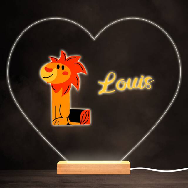 Alphabet Animals Letter L Colourful Heart Personalised Gift Lamp Night Light - Bedroom - image 1