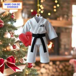 Custom Name Karate Suit Black Belt Personalized Ornament, Christmas Tree Hanging Decor, 2D Flat Ornament