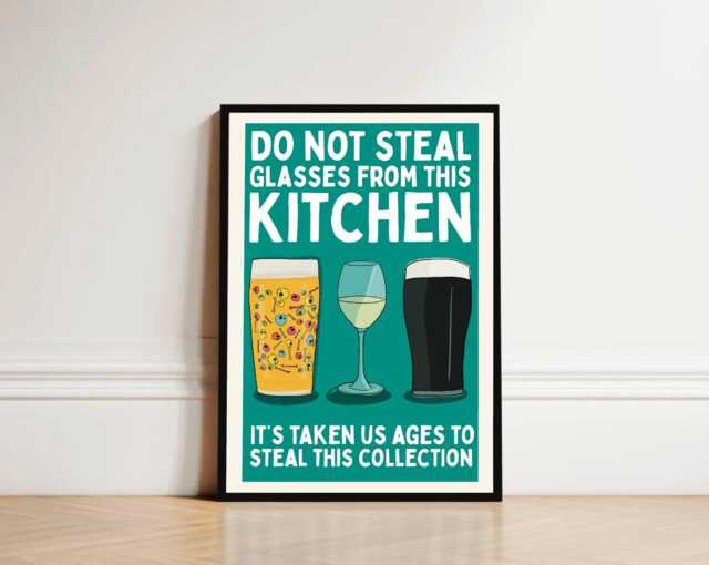 Funny Kitchen Print - Stolen Glasses Wall Art - image 1