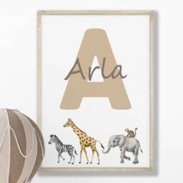 Personalized Safari Nursery Art Set Beige Rainbow Hot Air Balloon Animal Prints - thumbnail 3
