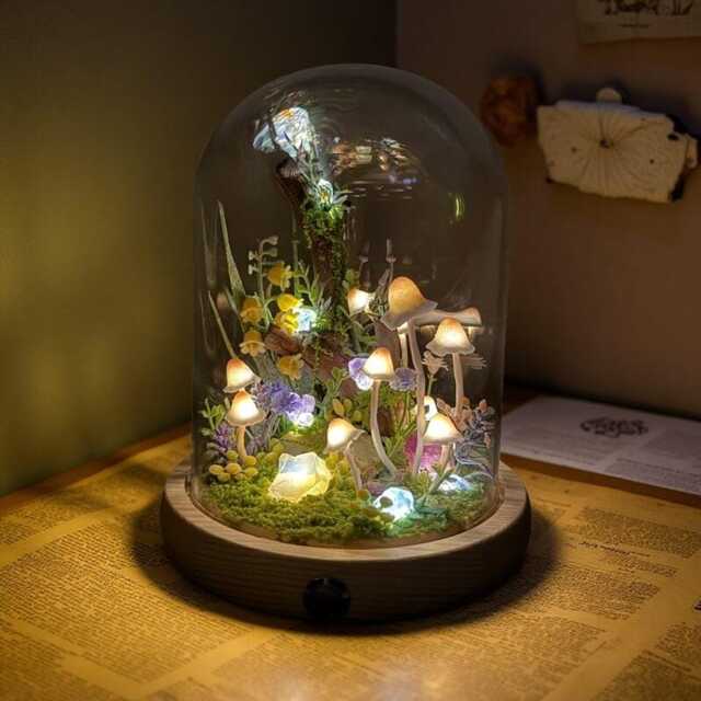 Handmade Mushroom Lamp With Natural Healing Crystals, Miniature Forest Art Decor Night Light - image 1