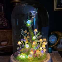 Handmade Mushroom Lamp With Natural Healing Crystals, Miniature Forest Art Decor Night Light - thumbnail 3