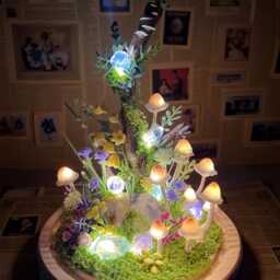 Handmade Mushroom Lamp With Natural Healing Crystals, Miniature Forest Art Decor Night Light - thumbnail 2