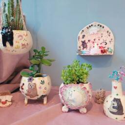 The Enchanted Bears Handmade Ceramic Hanging Planter Succulent Cactus Pot, Home Decor. Polar Bear Brown Grizzly Black Panda - thumbnail 4
