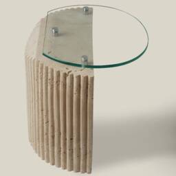Marble Side Table With Light, Travertine Nightstand, Bedside Table, Coffee Natural Stone On - Off Light Remote - thumbnail 2
