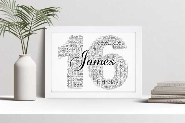 Personalised 16Th Word Art Print, Birthday Gift, Custom Wall Framed Picture, Present For Girls, Boys, Grandson, Grandaughter Nl - image 1