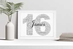 Personalised 16Th Word Art Print, Birthday Gift, Custom Wall Framed Picture, Present For Girls, Boys, Grandson, Grandaughter Nl - thumbnail 1