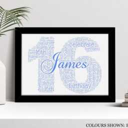 Personalised 16Th Word Art Print, Birthday Gift, Custom Wall Framed Picture, Present For Girls, Boys, Grandson, Grandaughter Nl - thumbnail 2