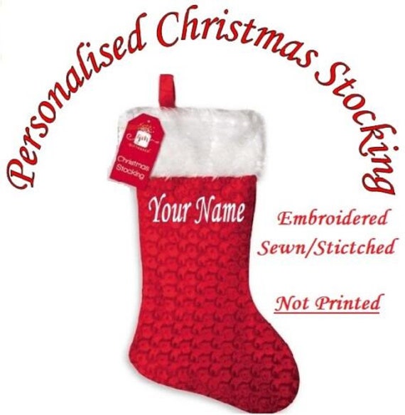 Personalised Christmas Stocking Deluxe Luxury Red Stockings Xmas Gift Embroidered Name Children's Mums Dads Present His Hers Santa Sack - image 1