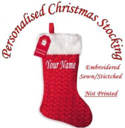 Personalised Christmas Stocking Deluxe Luxury Red Stockings Xmas Gift Embroidered Name Children's Mums Dads Present His Hers Santa Sack - thumbnail 1