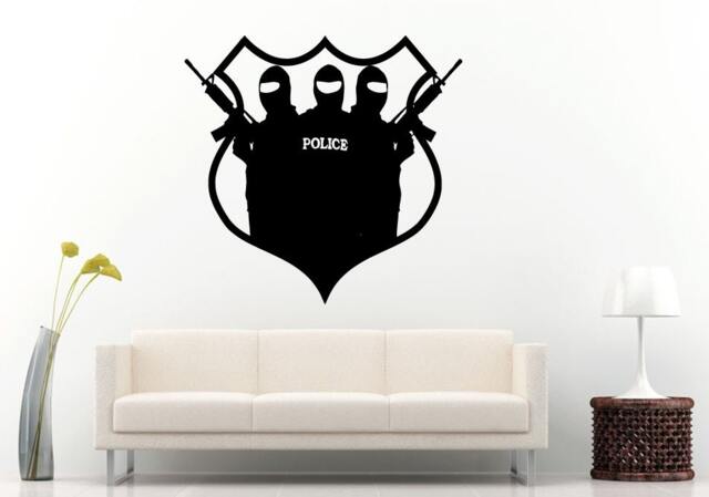 Protect & Serve Police Swat Team Shield Logo With Guns Wall Decal Vinyl Sticker Mural Room Decor L882 - image 1