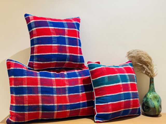 Handmade Moroccan Checkered Cotton Pillow Cover, Berber Floor Cushion - image 1
