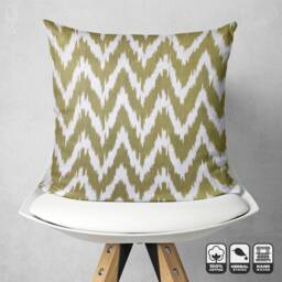 Handwoven Ikat Pillow Cover Olive Green Zig Zag, 100% Cotton - thumbnail 3