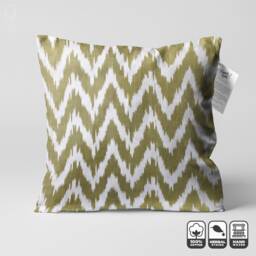 Handwoven Ikat Pillow Cover Olive Green Zig Zag, 100% Cotton - thumbnail 1
