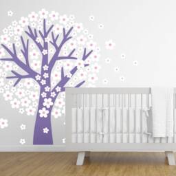 Tree Wall Decal For Nursery Or Girls Room, Blooming Decal, With Flowers Sticker, Vinyl Bedroom Peel & Stick - thumbnail 2