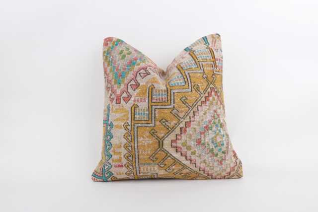 Vintage Turkish Kilim Pillow Cover Handwoven Wool Throw 16x16 - image 1