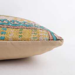 Vintage Turkish Kilim Pillow Cover Handwoven Wool Throw 16x16 - thumbnail 4