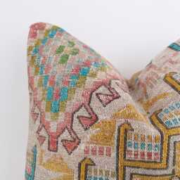 Vintage Turkish Kilim Pillow Cover Handwoven Wool Throw 16x16 - thumbnail 2