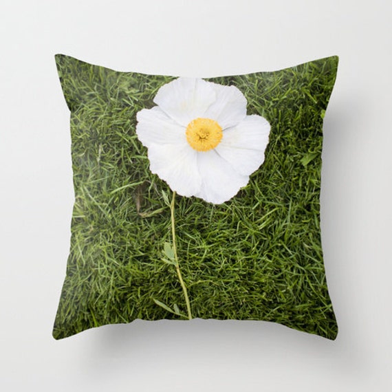 Flower Pillow Case - Nature Cover Poppy Yellow & White 16x16 18x18 20x20 - image 1