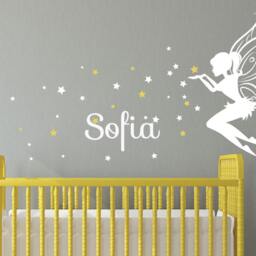 Baby Girl Room Decor Fairy Wall Decal with Blowing Stars Vinyl Wall Art Decals For Nursery Sticker Decalisland - Sd 081 - thumbnail 2