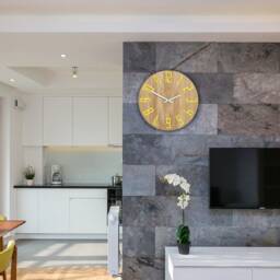 Wood Clock With Yellow Numbers, Oak Clock, Large Wall Silent Slim 13, 19 - thumbnail 3