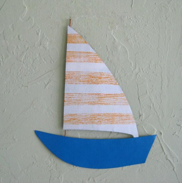 Metal Sailboat Wall Art Whimsical Marine Sculpture, Beach House Decor - image 1